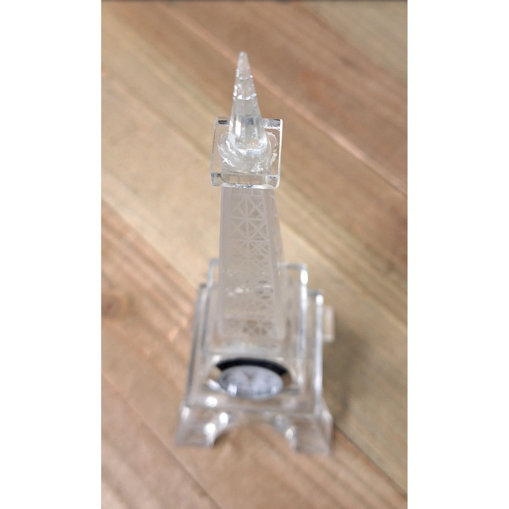 Vintage Crystal Eiffel Tower Desk Clock Quartz Roman Numeral Paris Decor 6.75in - Picture 6 of 7